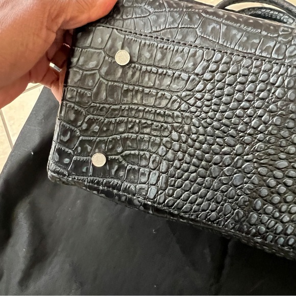 CHARLIE LEPSON SATCHEL LEATHER BLACK CROC DESIGN NEW SILVER HARDWARE - Picture 7 of 10